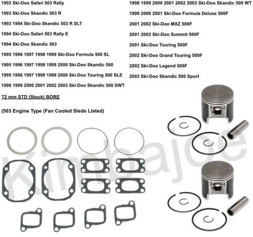 1993-2003 ski doo 500 503 fan listed 72 mm std bore spi moly piston kits rebuild