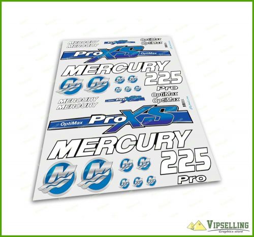 Mercury 225 hp optimax proxs outboadrs motor blue laminated decals stickers kit