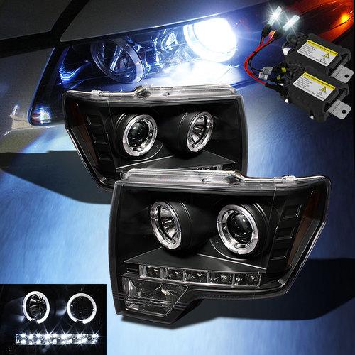 Slim 6000k xenon hid+09-13 f-150 halo led projector headlights head lights set