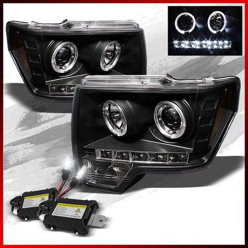 6k slim ballast xenon hid+ ford f150  halo led projector headlights combo set