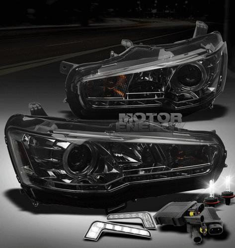 2008-2012 lancer evo x halo led smoke projector head light+drl signal+6k hid kit