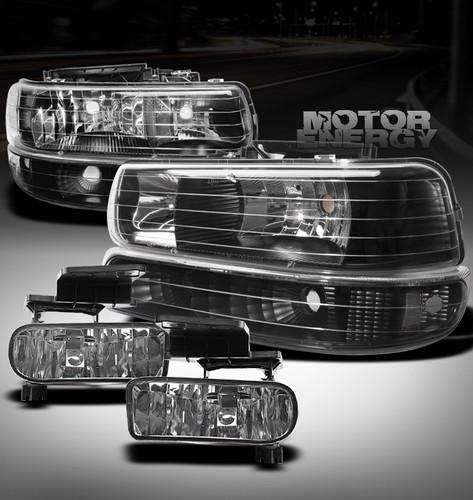 1999-2002 silverado/2000-2006 tahoe suburban black crystal head light+bumper+fog