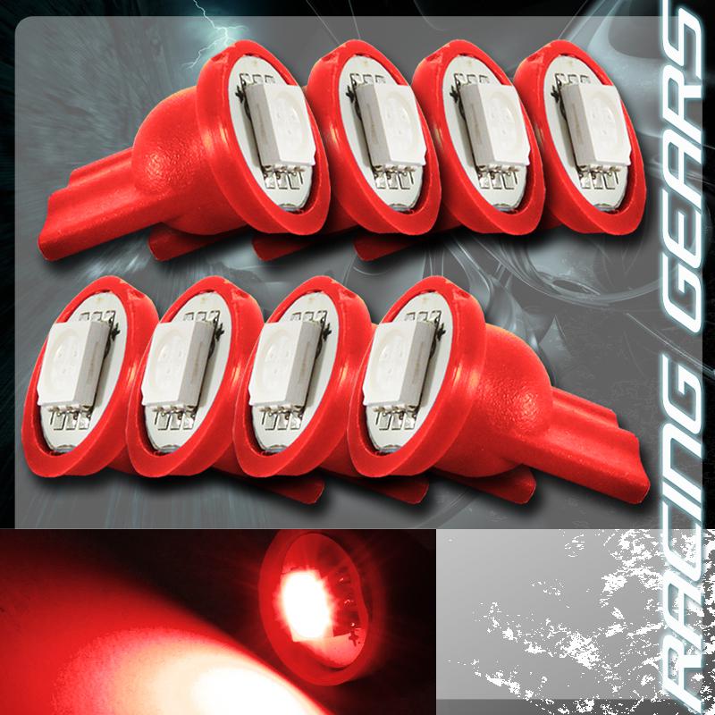 8x red smd led t10 12v wedge interior instrument panel gauge license light bulbs