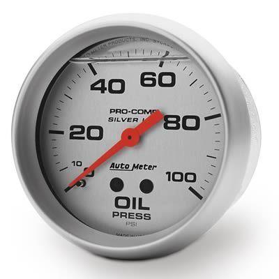 Autometer pro-comp mechanical oil pressure gauge 2 5/8" dia silver face 4621