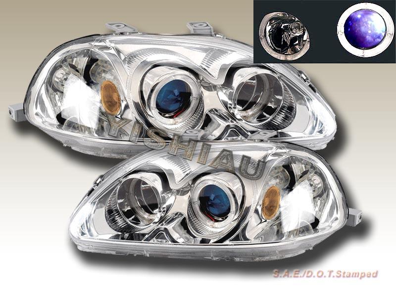 99-00 honda civic projector headlights 2 halo chrome