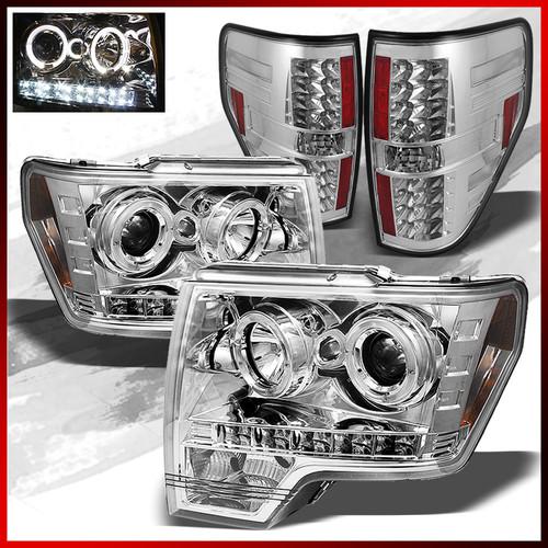 09-13 ford f-150 dual halo projector headlights+led tail lights combo set pair