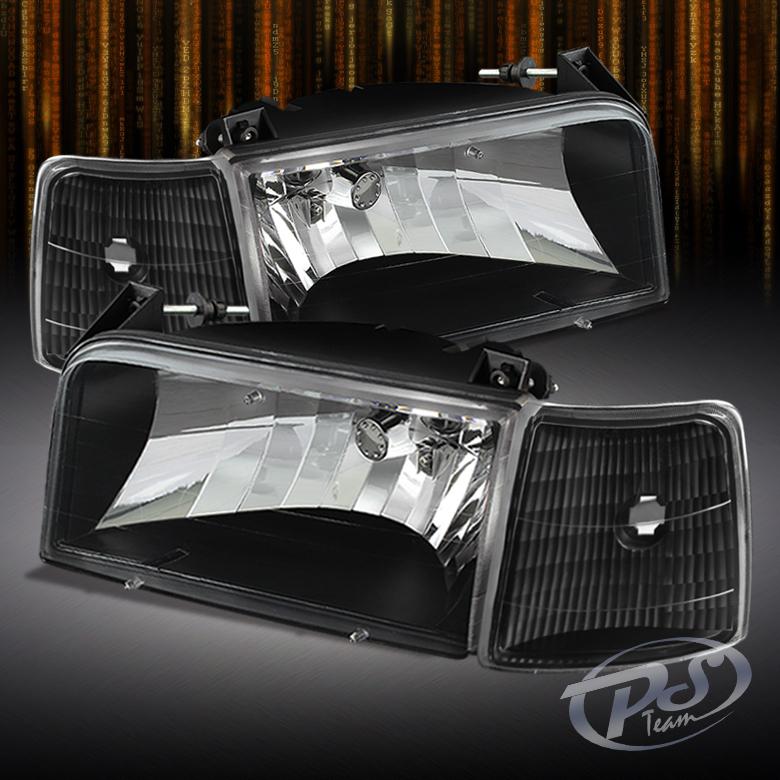 92-96 bronco f150 f250 f350 black headlights lamps left & right + corner lights