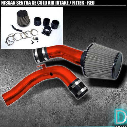 Stainless washable filter + cold air intake 00-05 sentra se 2.0l red aluminum