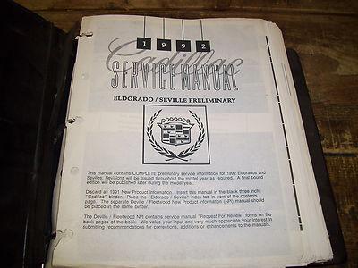 1992 cadillac eldorado\seville preliminary info factory issue repair manual