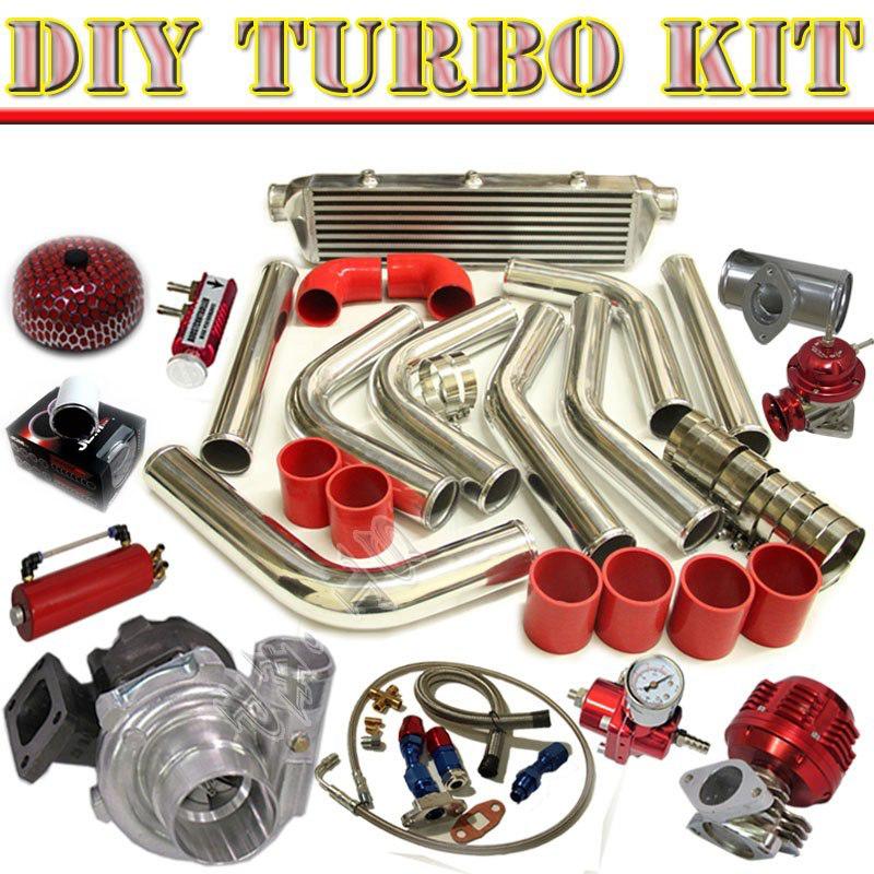 Diy t3/t4 turbo+28" intercooler+piping kit+bov type-rs+oil line+wastegate c/red