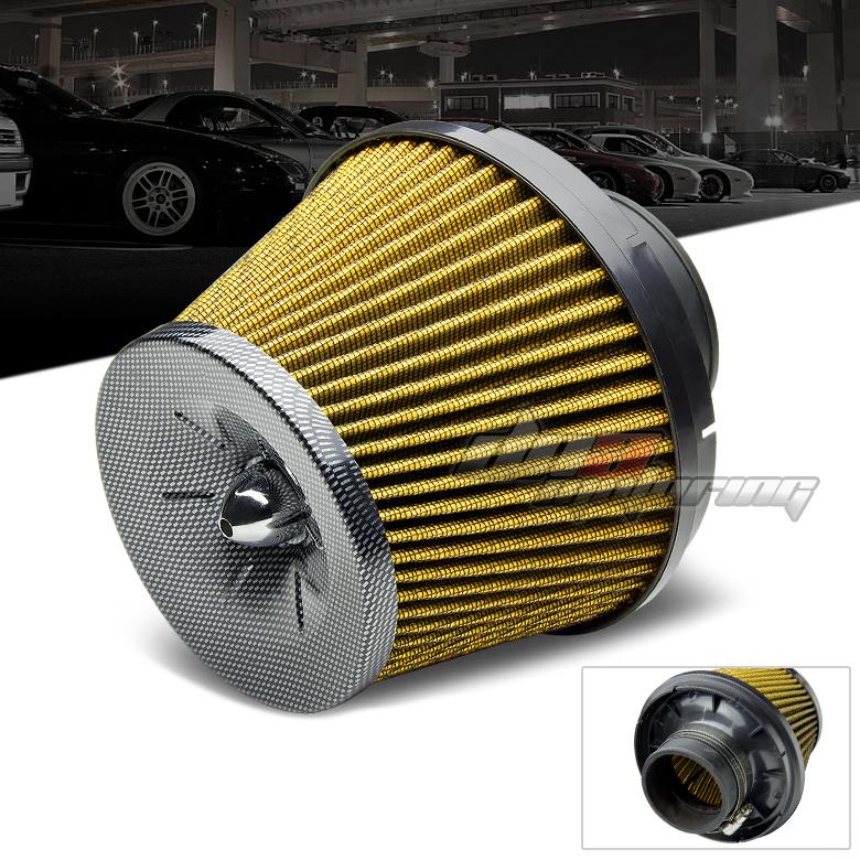 3"yellow cold air/short ram intake/turbocharger racing carbon spiral look filter