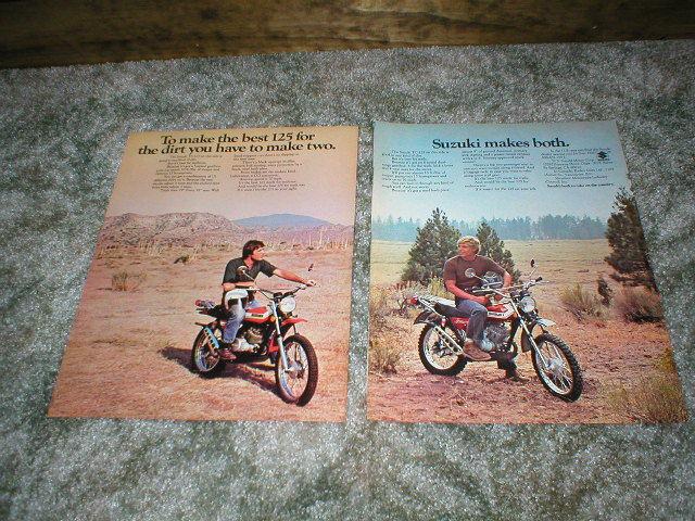 1972 suzuki ts-125 enduro cycle ad & t-500 street  original 2 sides left side ad