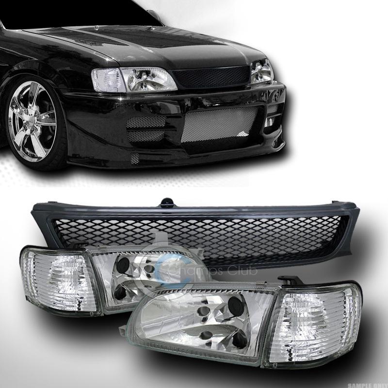 Chrome head light+signal corner jy+mesh front grill grille b 95-97 toyota tercel