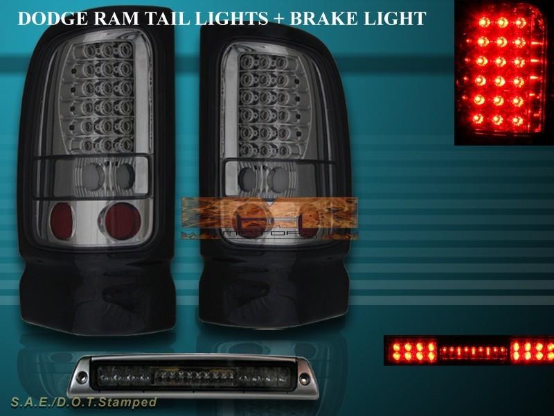 1994-2001 dodge ram tail lights smoke led + l.e.d. 3rd brake light smoke