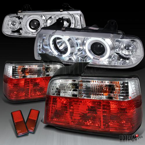 1992-1998 bmw e36 318i 325i 4dr halo projector headlight+red/ clear tail lights