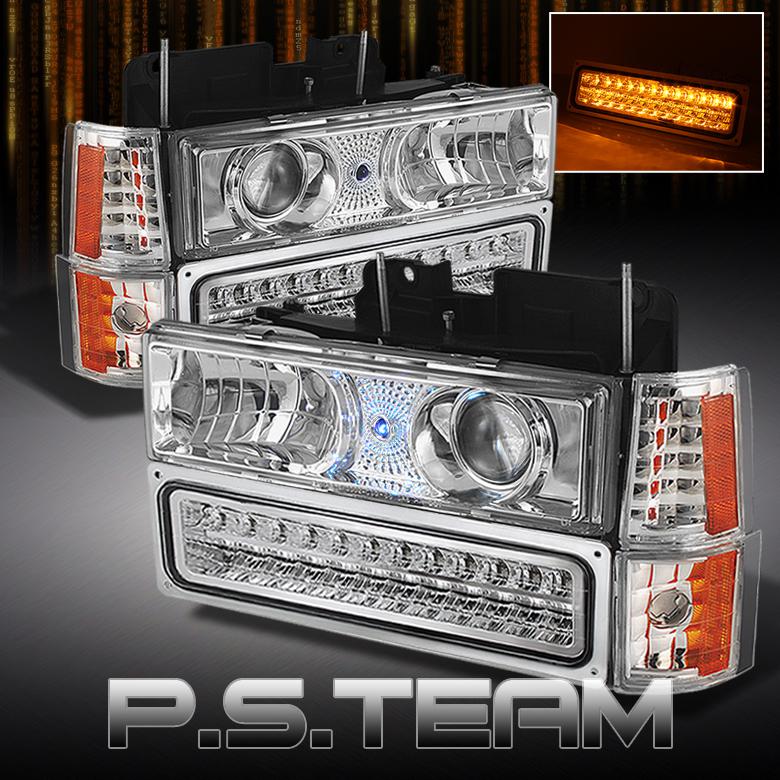 94-98 chevy c10 suburban tahoe silverado projector headlights +corner+led bumper