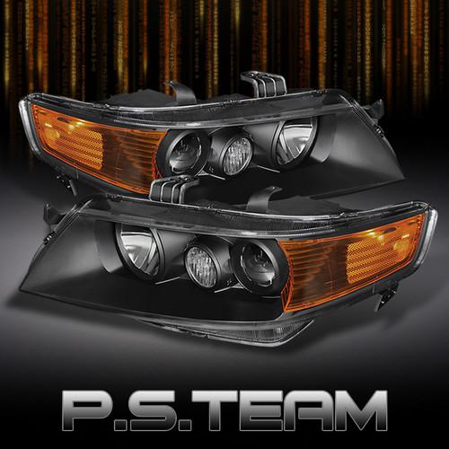 04-05 acura tsx sedan 4dr projector black headlights lamps left+right