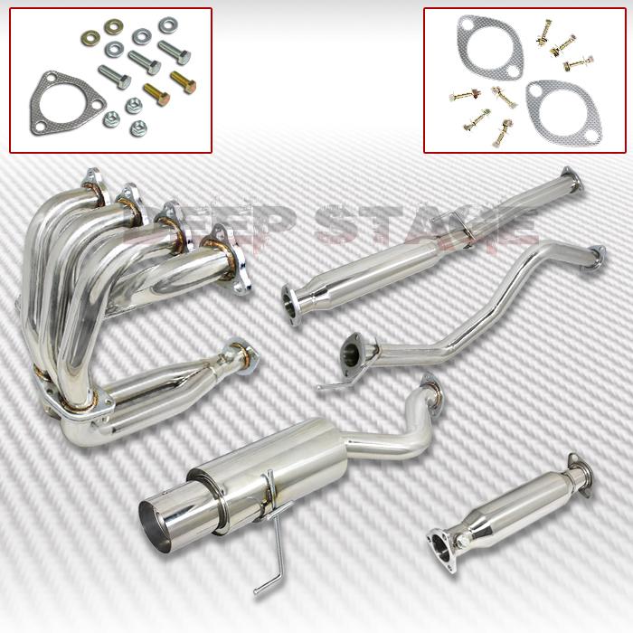 Stainless cat back exhaust 4"tip muffler+header+piping 92-95 civic 3dr hatchback