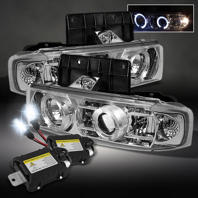 1995-2004 chevy astro dual halo projector chrome head lights+slim 6000k hid kit