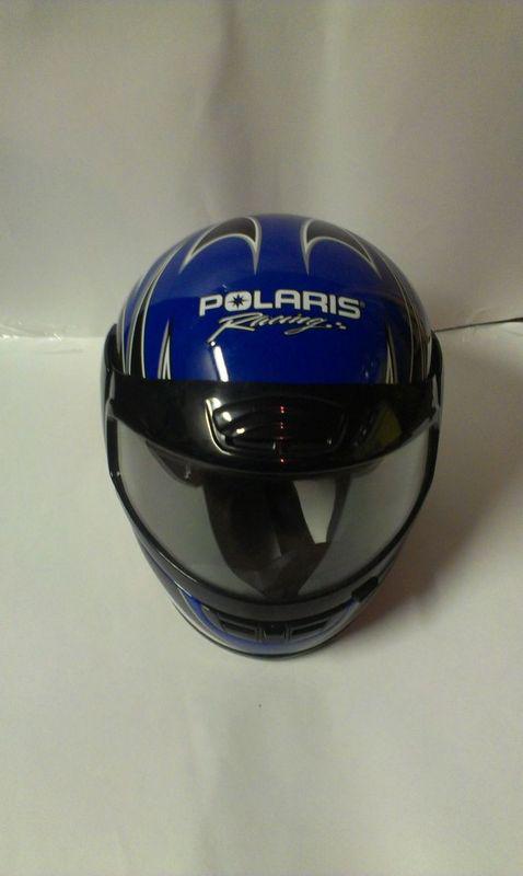 Blue medium polaris racing helmet snowmobile great condition winter sports