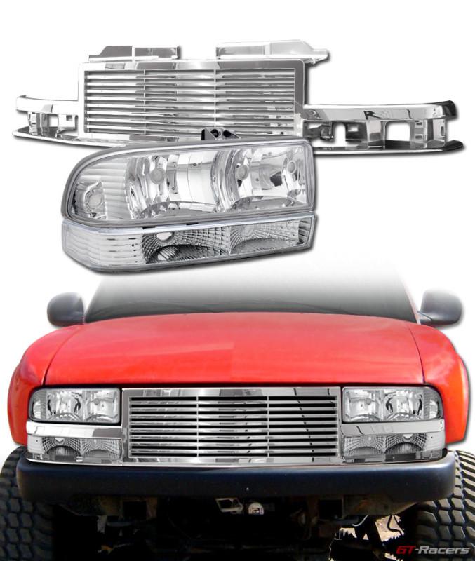 Chrome head lights+depo signal bumper lamps+grill grille 98-04 s10 blazer pickup