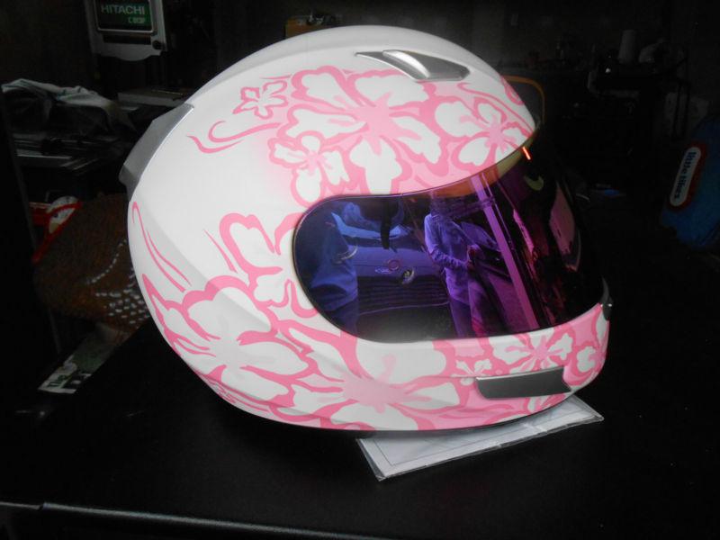 Hjc "eve" womens motorcycle helmet pink & white with pink visor