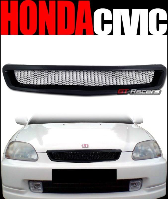 Jdm-r black mesh aluminum front hood grill grille 99-00 honda civic ek ek9 1999+