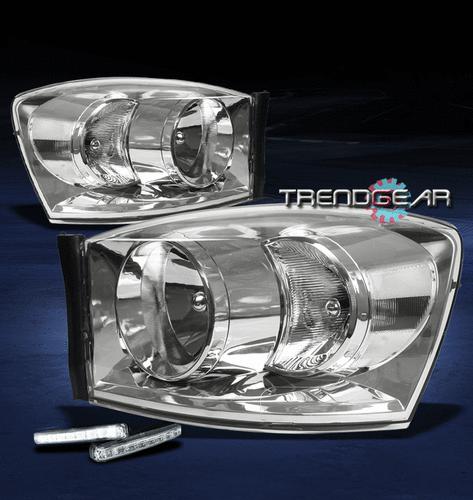 06-08 dodge ram 1500 2500 3500 pickup chrome crystal head light w/drl led signal