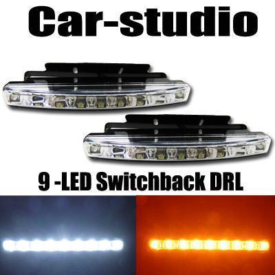 White/amber switchback 9-led daytime running lights kit audi mercedes-benz #d1