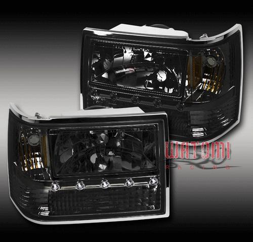 93-98 jeep grand cherokee led crystal smoke head lights+corner+bumper left+right