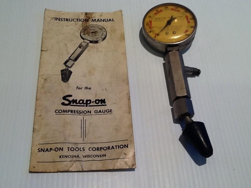 Vintage snap on 200 psi engine compression gauge tester with instruction manual