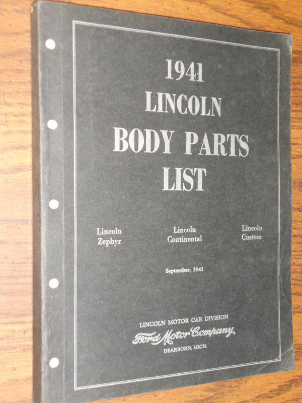 1941 lincoln body parts catalog / original parts book!!