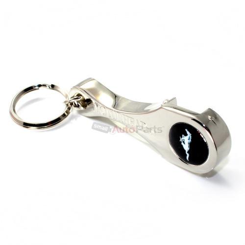 Ford mustang horse logo chrome metal rod & bottle opener key chain ring fob