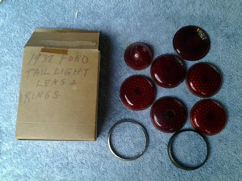 Ford 1937 tail light lenses and 2 rings liscense light vintage antique rat rod 