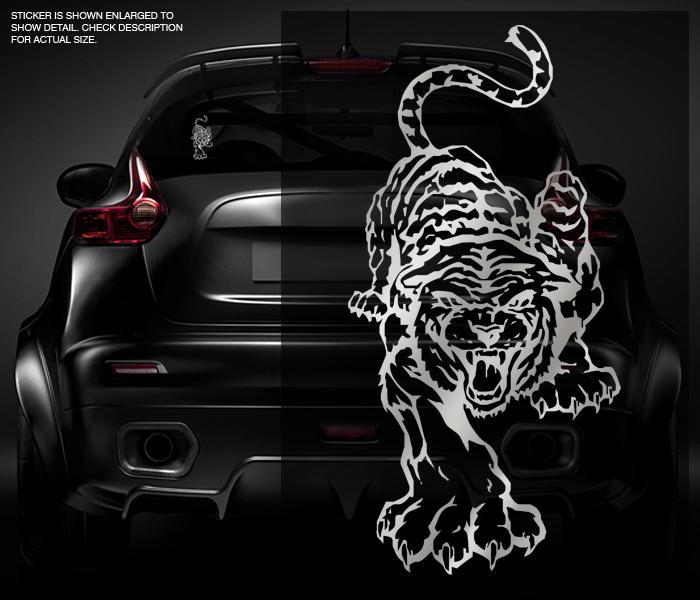 Bengal tiger decal metallic silver 5"x2.5" siberian cat vinyl car sticker t2 zu1