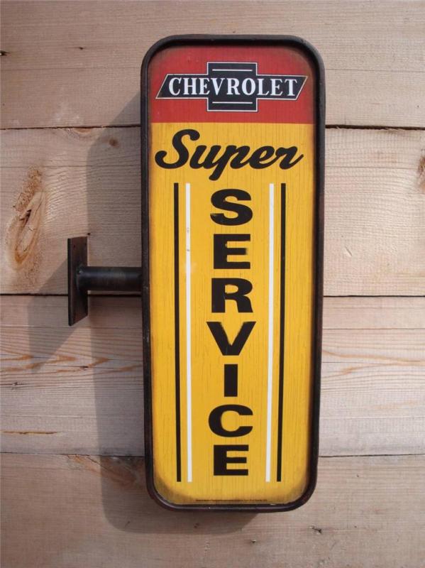 Metal gm chevrolet chevy super service sign bowtie 2 sided wall mount garage new