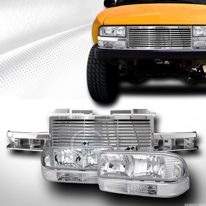 Chrome head lights+signal bumper lamps ks w/grill grille 98-04 s10 blazer pickup