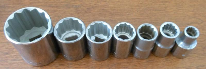 Seven new proto challenger 1/2 inch drive 12 pt sockets 3/8 to 1 1/4 inch