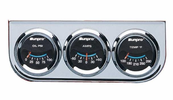 2" mechanical triple gauge kit black / chrome bezel new sunpro cp7999 warranty