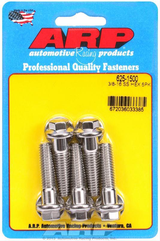 Arp bolts hex head stainless 300 polished 3/8"-16 rh thread 1.500" uhl set of 5