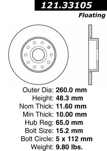 Centric 121.33105 rear brake rotor/disc-c-tek standard rotor