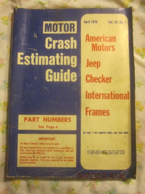 Motor crash estimating guide april 1978 domestic frame dimensions diagrams 