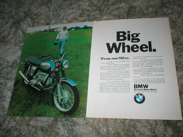 1972  bmw motorcycle ad picture of r75/5  750 street bike big wheel 2 pages