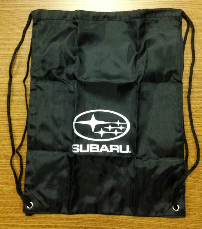 New! subaru draw string backpack! black with silver logo!