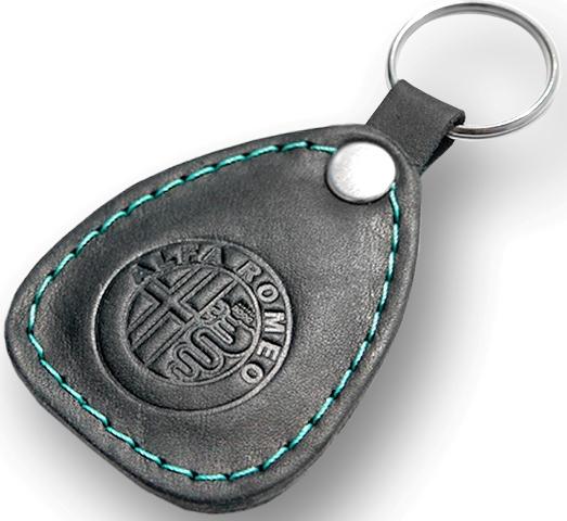 New leather black / turquoise keychain car logo alfa romeo auto emblem keyring