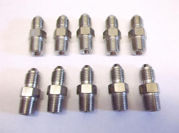 Lot of 10 chrome 3/8-24 male to 1/8" npt adapters for big dog motorcycles - new!