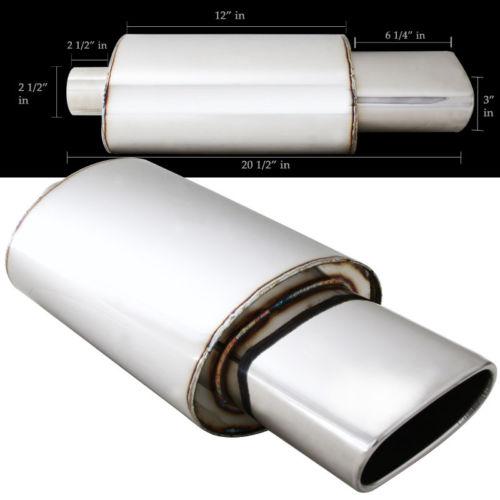 Square euro type oval muffler 2.5" inlet muffler t-304 stainless steel body