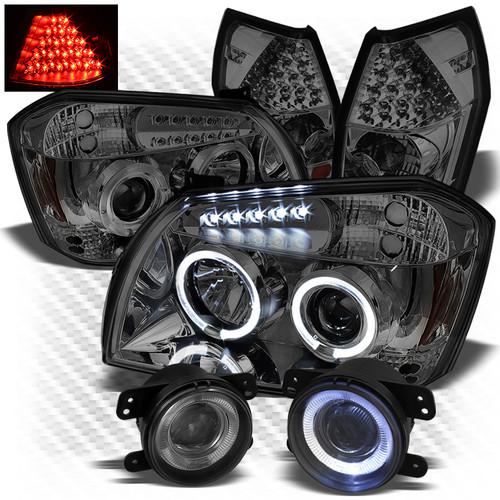 05-07 magnum smoked pro headlights + led tail lights + halo projector fog lights