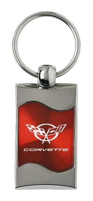 Chevrolet chevy corvette c5 red rectangular wave key chain ring tag logo lanyard