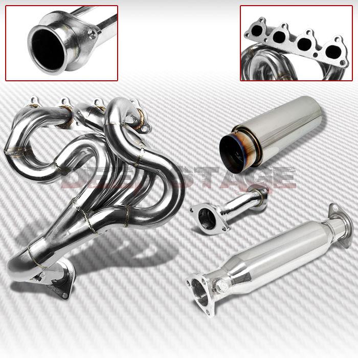 Exhaust manifold header +pipe+slant tip muffler 88-00 civic/crx/del sol d15/d16